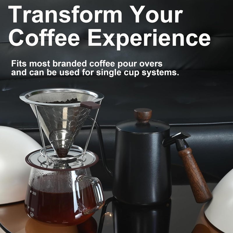 Techshare Pour Over Coffee Dripper, Pour-over Filters with 800 Mesh Steel Mesh Optimize Extraction For Rich Coffee Flavor, Stainless Steel Filter, Paperless Pour-over - Image 2